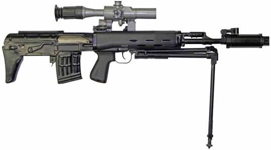 The Dragunov sniper rifle fitted with silencer.